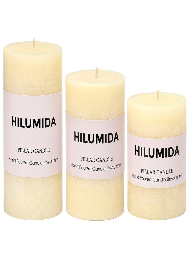 HILUMIDA Ivory Pillar Candles Set of 3 - Hand-Poured Unscented Candles,Smokeless Dripless Candles for Dinner Table and Home, Set of 3 in Different Sizes (3"x4", 3"x5", 3"x6") - Image 1